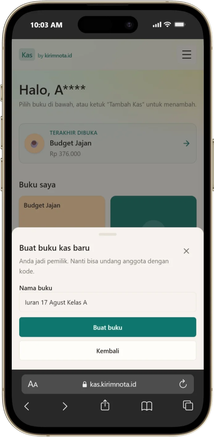 Form buat buku kas dengan kolom nama, contoh Kas Agustusan Kelas A